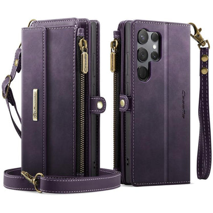 For Samsung Galaxy S23 Ultra 5G CaseMe C39 RFID Blocking Zipper Wallet Leather Phone Case with Crossbody Strap(Purple) - Galaxy Phone Cases by CaseMe | Online Shopping UK | buy2fix