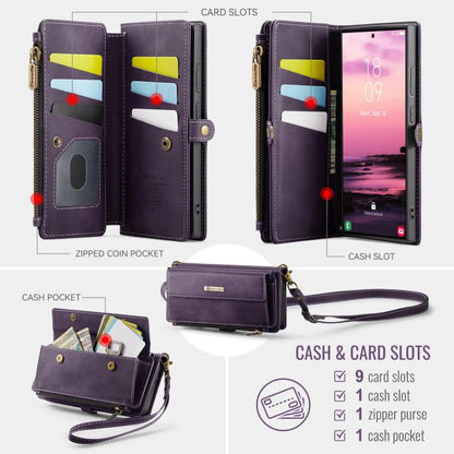 For Samsung Galaxy S23 Ultra 5G CaseMe C39 RFID Blocking Zipper Wallet Leather Phone Case with Crossbody Strap(Purple) - Galaxy Phone Cases by CaseMe | Online Shopping UK | buy2fix