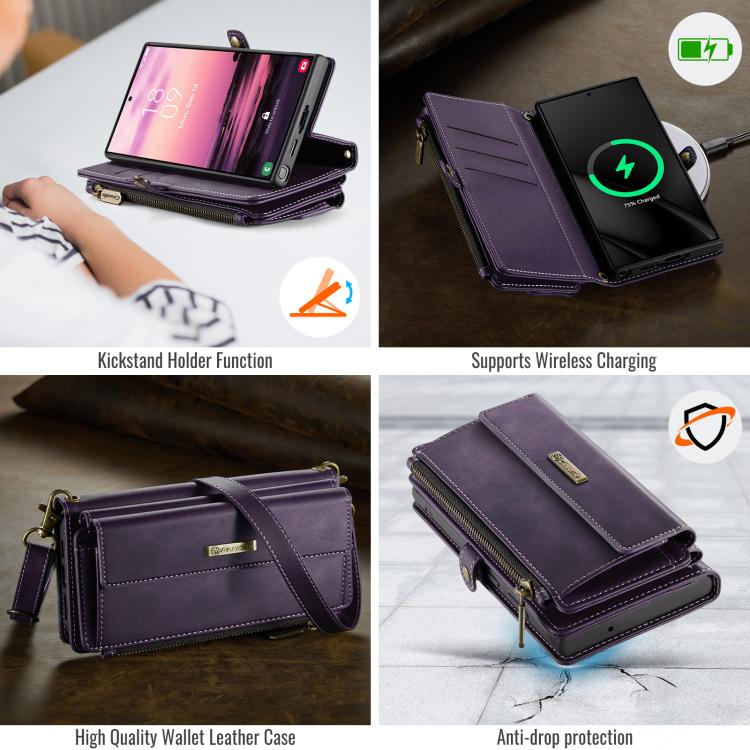 For Samsung Galaxy S23 Ultra 5G CaseMe C39 RFID Blocking Zipper Wallet Leather Phone Case with Crossbody Strap(Purple) - Galaxy Phone Cases by CaseMe | Online Shopping UK | buy2fix
