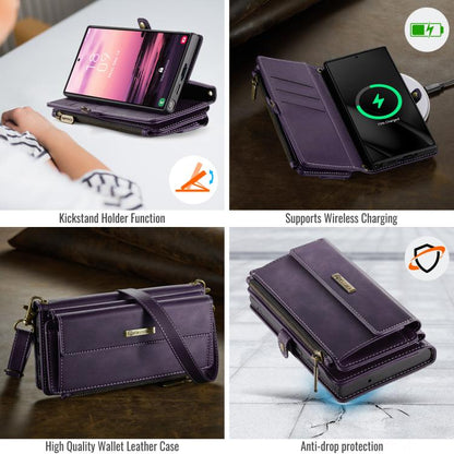 For Samsung Galaxy S23 Ultra 5G CaseMe C39 RFID Blocking Zipper Wallet Leather Phone Case with Crossbody Strap(Purple) - Galaxy Phone Cases by CaseMe | Online Shopping UK | buy2fix
