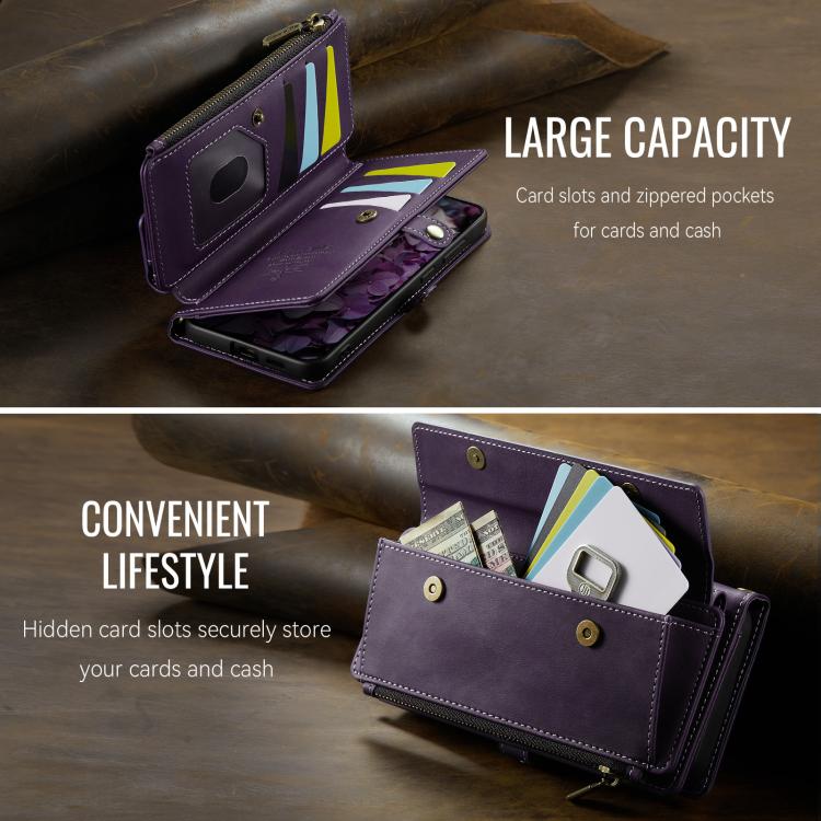 For Samsung Galaxy S22 5G CaseMe C39 RFID Blocking Zipper Wallet Leather Phone Case with Crossbody Strap(Purple) - Galaxy S22 5G Cases by CaseMe | Online Shopping UK | buy2fix