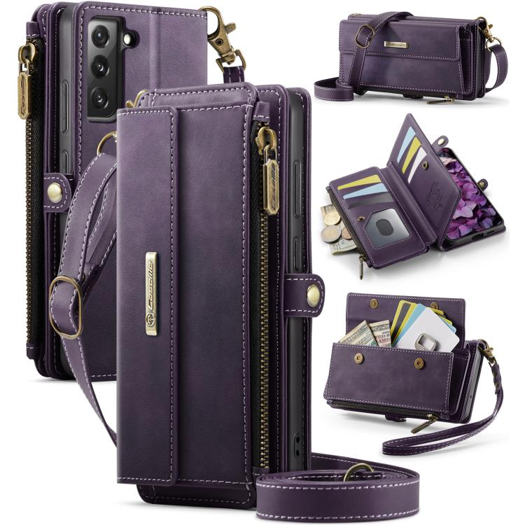 For Samsung Galaxy S22 5G CaseMe C39 RFID Blocking Zipper Wallet Leather Phone Case with Crossbody Strap(Purple) - Galaxy S22 5G Cases by CaseMe | Online Shopping UK | buy2fix
