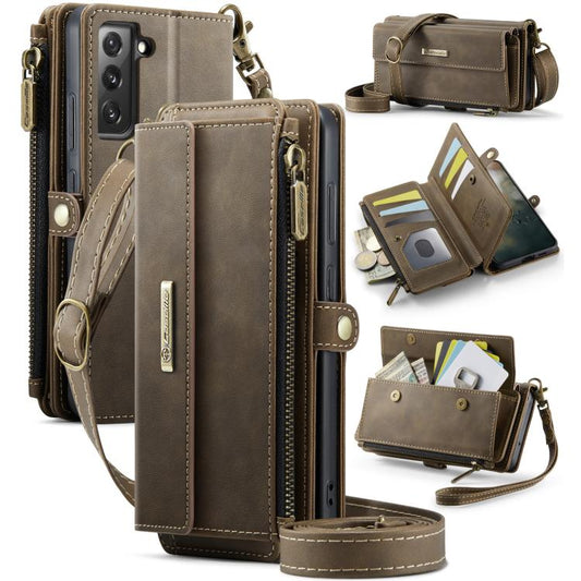 For Samsung Galaxy S22+ 5G CaseMe C39 RFID Blocking Zipper Wallet Leather Phone Case with Crossbody Strap(Coffee) - Galaxy Phone Cases by CaseMe | Online Shopping UK | buy2fix