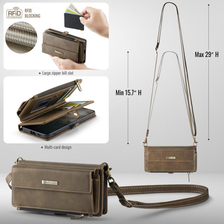 For Samsung Galaxy S22+ 5G CaseMe C39 RFID Blocking Zipper Wallet Leather Phone Case with Crossbody Strap(Coffee) - Galaxy Phone Cases by CaseMe | Online Shopping UK | buy2fix