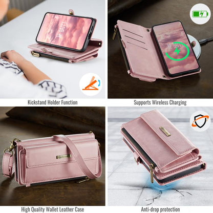 For Samsung Galaxy S22+ 5G CaseMe C39 RFID Blocking Zipper Wallet Leather Phone Case with Crossbody Strap(Pink) - Galaxy Phone Cases by CaseMe | Online Shopping UK | buy2fix