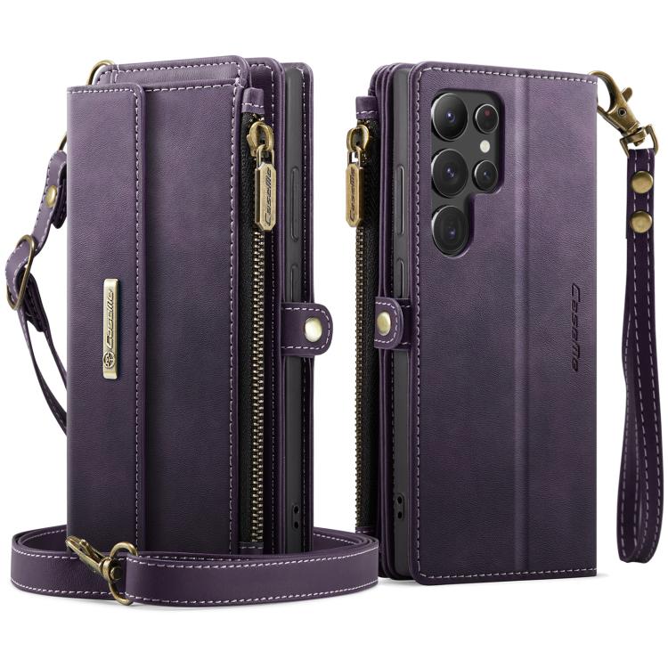 For Samsung Galaxy S22 Ultra 5G CaseMe C39 RFID Blocking Zipper Wallet Leather Phone Case with Crossbody Strap(Purple) - Galaxy Phone Cases by CaseMe | Online Shopping UK | buy2fix