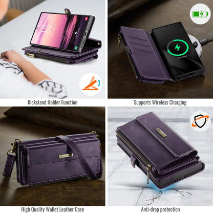 For Samsung Galaxy S22 Ultra 5G CaseMe C39 RFID Blocking Zipper Wallet Leather Phone Case with Crossbody Strap(Purple) - Galaxy Phone Cases by CaseMe | Online Shopping UK | buy2fix