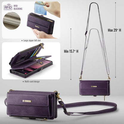 For Samsung Galaxy S22 Ultra 5G CaseMe C39 RFID Blocking Zipper Wallet Leather Phone Case with Crossbody Strap(Purple) - Galaxy Phone Cases by CaseMe | Online Shopping UK | buy2fix