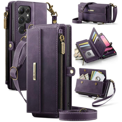 For Samsung Galaxy S22 Ultra 5G CaseMe C39 RFID Blocking Zipper Wallet Leather Phone Case with Crossbody Strap(Purple) - Galaxy Phone Cases by CaseMe | Online Shopping UK | buy2fix