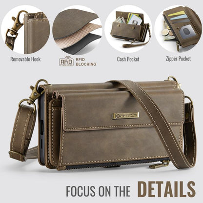 For Samsung Galaxy S21 5G CaseMe C39 RFID Blocking Zipper Wallet Leather Phone Case with Crossbody Strap(Coffee) - Galaxy Phone Cases by CaseMe | Online Shopping UK | buy2fix
