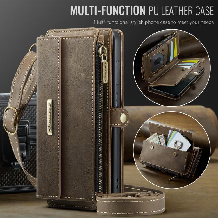 For Samsung Galaxy S21 5G CaseMe C39 RFID Blocking Zipper Wallet Leather Phone Case with Crossbody Strap(Coffee) - Galaxy Phone Cases by CaseMe | Online Shopping UK | buy2fix