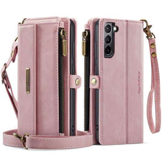 For Samsung Galaxy S21 5G CaseMe C39 RFID Blocking Zipper Wallet Leather Phone Case with Crossbody Strap(Pink) - Galaxy Phone Cases by CaseMe | Online Shopping UK | buy2fix