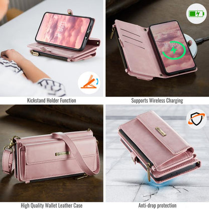 For Samsung Galaxy S21 5G CaseMe C39 RFID Blocking Zipper Wallet Leather Phone Case with Crossbody Strap(Pink) - Galaxy Phone Cases by CaseMe | Online Shopping UK | buy2fix