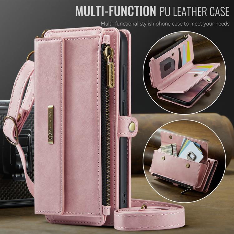 For Samsung Galaxy S21 5G CaseMe C39 RFID Blocking Zipper Wallet Leather Phone Case with Crossbody Strap(Pink) - Galaxy Phone Cases by CaseMe | Online Shopping UK | buy2fix