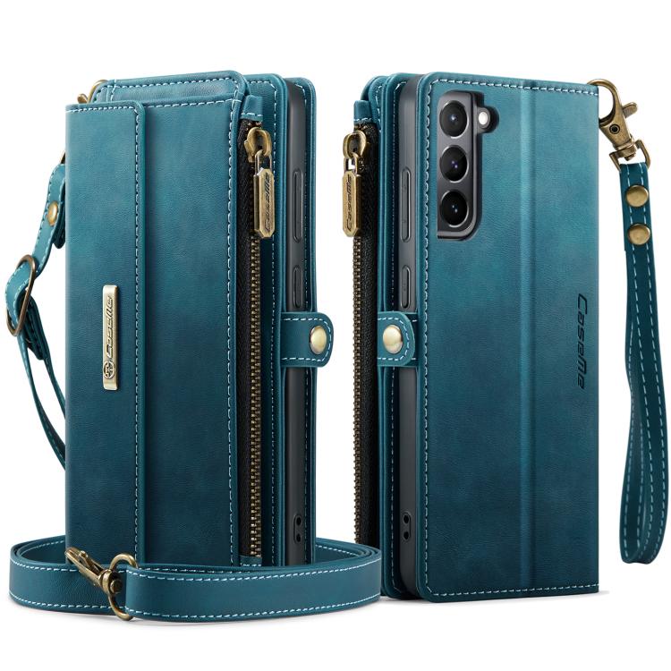 For Samsung Galaxy S21 5G CaseMe C39 RFID Blocking Zipper Wallet Leather Phone Case with Crossbody Strap(Green) - Galaxy Phone Cases by CaseMe | Online Shopping UK | buy2fix