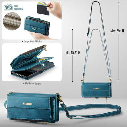 For Samsung Galaxy S21 5G CaseMe C39 RFID Blocking Zipper Wallet Leather Phone Case with Crossbody Strap(Green) - Galaxy Phone Cases by CaseMe | Online Shopping UK | buy2fix