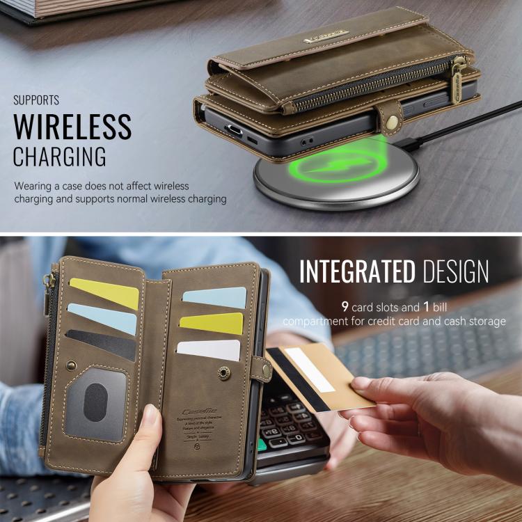 For Samsung Galaxy S21 FE 5G CaseMe C39 RFID Blocking Zipper Wallet Leather Phone Case with Crossbody Strap(Coffee) - Galaxy Phone Cases by CaseMe | Online Shopping UK | buy2fix