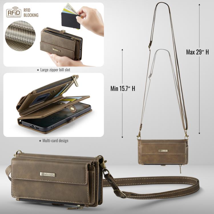 For Samsung Galaxy S21 FE 5G CaseMe C39 RFID Blocking Zipper Wallet Leather Phone Case with Crossbody Strap(Coffee) - Galaxy Phone Cases by CaseMe | Online Shopping UK | buy2fix