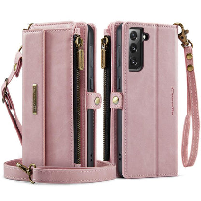 For Samsung Galaxy S21 FE 5G CaseMe C39 RFID Blocking Zipper Wallet Leather Phone Case with Crossbody Strap(Pink) - Galaxy Phone Cases by CaseMe | Online Shopping UK | buy2fix