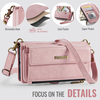 For Samsung Galaxy S21 FE 5G CaseMe C39 RFID Blocking Zipper Wallet Leather Phone Case with Crossbody Strap(Pink) - Galaxy Phone Cases by CaseMe | Online Shopping UK | buy2fix