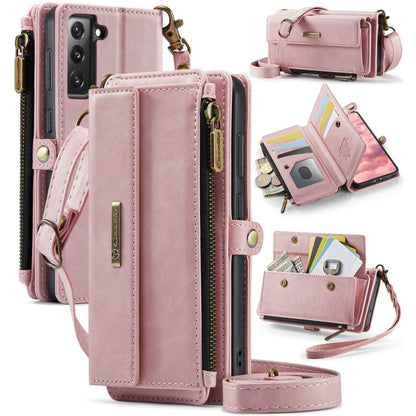 For Samsung Galaxy S21 FE 5G CaseMe C39 RFID Blocking Zipper Wallet Leather Phone Case with Crossbody Strap(Pink) - Galaxy Phone Cases by CaseMe | Online Shopping UK | buy2fix