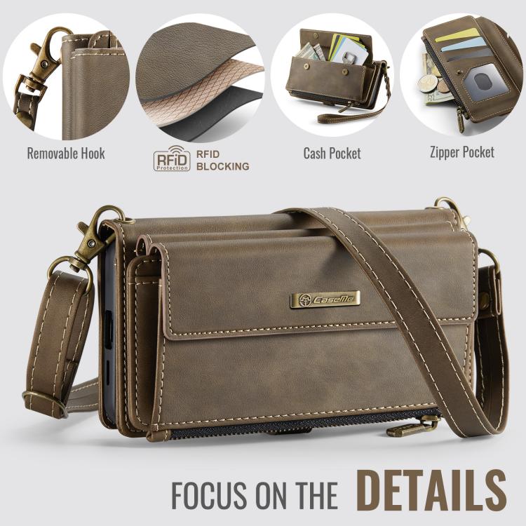 For Samsung Galaxy S21+ 5G CaseMe C39 RFID Blocking Zipper Wallet Leather Phone Case with Crossbody Strap(Coffee) - Galaxy Phone Cases by CaseMe | Online Shopping UK | buy2fix