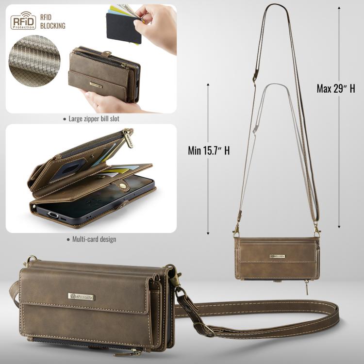 For Samsung Galaxy S21+ 5G CaseMe C39 RFID Blocking Zipper Wallet Leather Phone Case with Crossbody Strap(Coffee) - Galaxy Phone Cases by CaseMe | Online Shopping UK | buy2fix