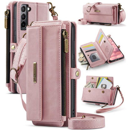 For Samsung Galaxy S21+ 5G CaseMe C39 RFID Blocking Zipper Wallet Leather Phone Case with Crossbody Strap(Pink) - Galaxy Phone Cases by CaseMe | Online Shopping UK | buy2fix