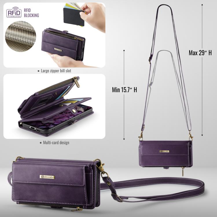 For Samsung Galaxy S21+ 5G CaseMe C39 RFID Blocking Zipper Wallet Leather Phone Case with Crossbody Strap(Purple) - Galaxy Phone Cases by CaseMe | Online Shopping UK | buy2fix