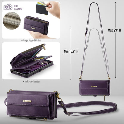 For Samsung Galaxy S21+ 5G CaseMe C39 RFID Blocking Zipper Wallet Leather Phone Case with Crossbody Strap(Purple) - Galaxy Phone Cases by CaseMe | Online Shopping UK | buy2fix