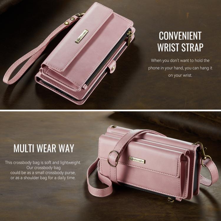 For Samsung Galaxy S21 Ultra 5G CaseMe C39 RFID Blocking Zipper Wallet Leather Phone Case with Crossbody Strap(Pink) - Galaxy Phone Cases by CaseMe | Online Shopping UK | buy2fix