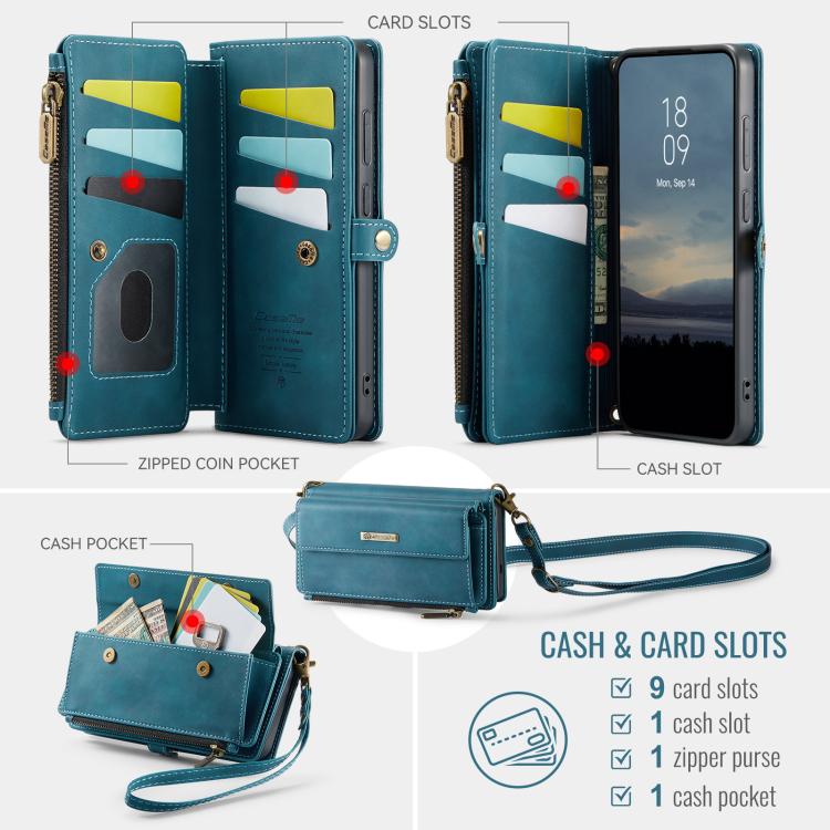 For Samsung Galaxy S21 Ultra 5G CaseMe C39 RFID Blocking Zipper Wallet Leather Phone Case with Crossbody Strap(Green) - Galaxy Phone Cases by CaseMe | Online Shopping UK | buy2fix