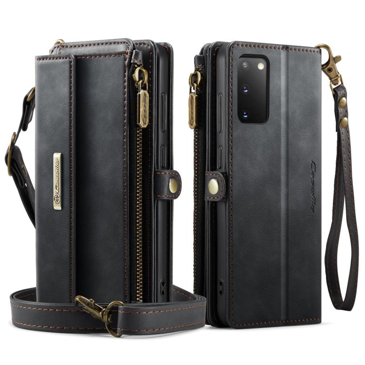 For Samsung Galaxy S20 5G CaseMe C39 RFID Blocking Zipper Wallet Leather Phone Case with Crossbody Strap(Black) - Galaxy Phone Cases by CaseMe | Online Shopping UK | buy2fix