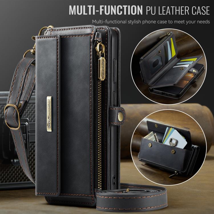 For Samsung Galaxy S20 5G CaseMe C39 RFID Blocking Zipper Wallet Leather Phone Case with Crossbody Strap(Black) - Galaxy Phone Cases by CaseMe | Online Shopping UK | buy2fix