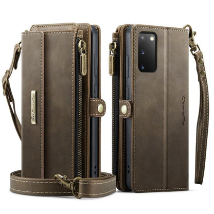 For Samsung Galaxy S20 5G CaseMe C39 RFID Blocking Zipper Wallet Leather Phone Case with Crossbody Strap(Coffee) - Galaxy Phone Cases by CaseMe | Online Shopping UK | buy2fix