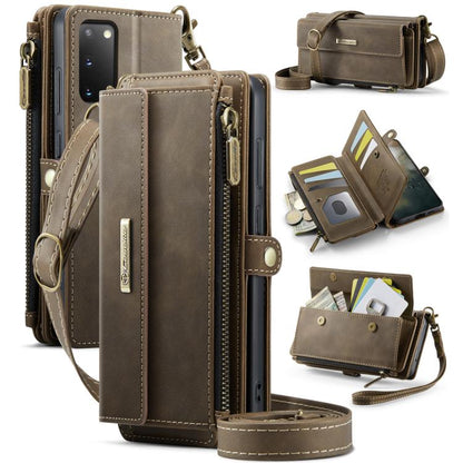 For Samsung Galaxy S20 5G CaseMe C39 RFID Blocking Zipper Wallet Leather Phone Case with Crossbody Strap(Coffee) - Galaxy Phone Cases by CaseMe | Online Shopping UK | buy2fix