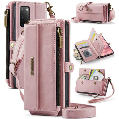 For Samsung Galaxy S20 5G CaseMe C39 RFID Blocking Zipper Wallet Leather Phone Case with Crossbody Strap(Pink) - Galaxy Phone Cases by CaseMe | Online Shopping UK | buy2fix