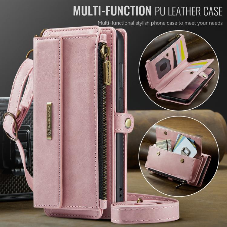 For Samsung Galaxy S20 5G CaseMe C39 RFID Blocking Zipper Wallet Leather Phone Case with Crossbody Strap(Pink) - Galaxy Phone Cases by CaseMe | Online Shopping UK | buy2fix