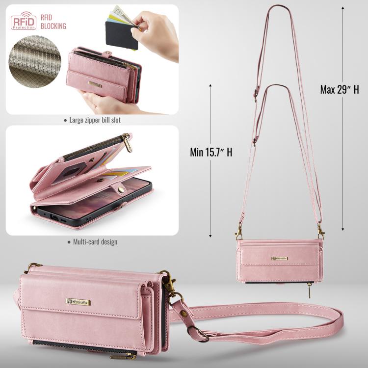 For Samsung Galaxy S20 5G CaseMe C39 RFID Blocking Zipper Wallet Leather Phone Case with Crossbody Strap(Pink) - Galaxy Phone Cases by CaseMe | Online Shopping UK | buy2fix