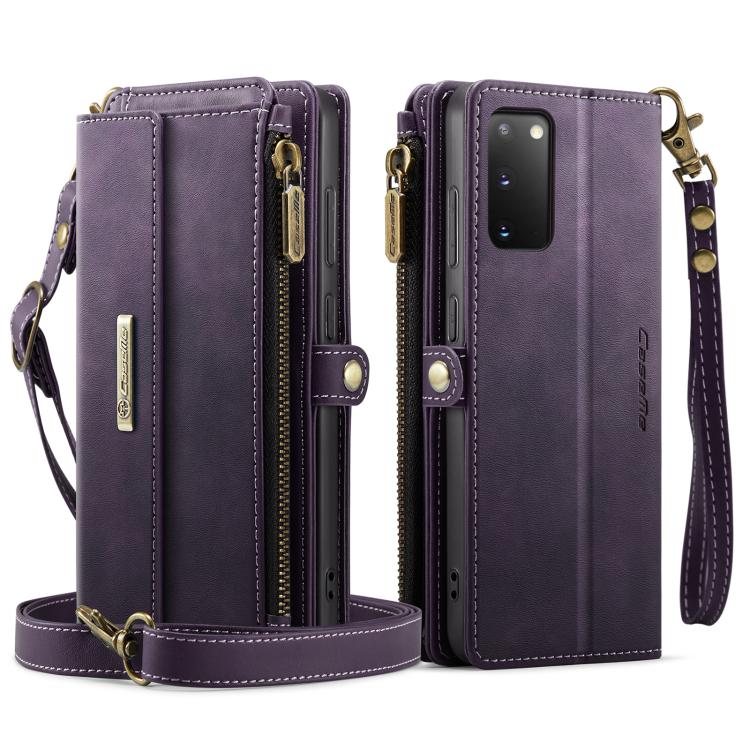 For Samsung Galaxy S20 5G CaseMe C39 RFID Blocking Zipper Wallet Leather Phone Case with Crossbody Strap(Purple) - Galaxy Phone Cases by CaseMe | Online Shopping UK | buy2fix