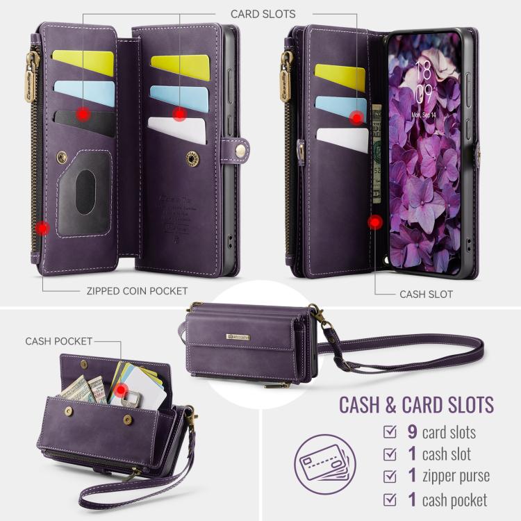 For Samsung Galaxy S20 5G CaseMe C39 RFID Blocking Zipper Wallet Leather Phone Case with Crossbody Strap(Purple) - Galaxy Phone Cases by CaseMe | Online Shopping UK | buy2fix