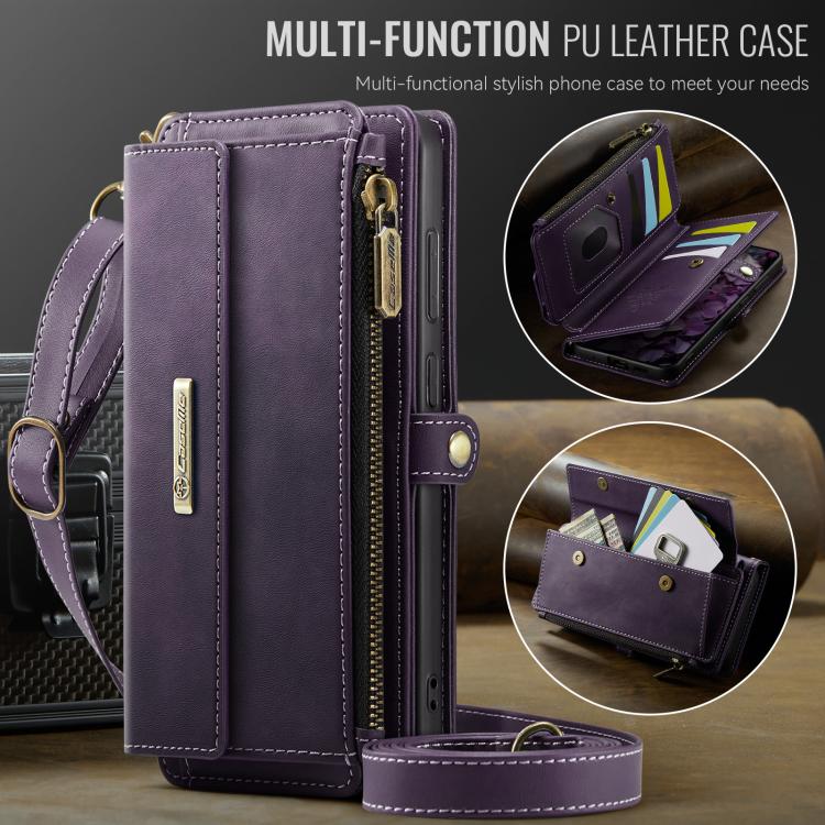 For Samsung Galaxy S20 5G CaseMe C39 RFID Blocking Zipper Wallet Leather Phone Case with Crossbody Strap(Purple) - Galaxy Phone Cases by CaseMe | Online Shopping UK | buy2fix