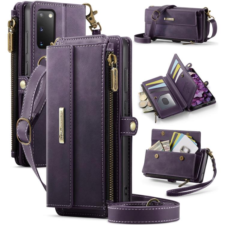 For Samsung Galaxy S20 5G CaseMe C39 RFID Blocking Zipper Wallet Leather Phone Case with Crossbody Strap(Purple) - Galaxy Phone Cases by CaseMe | Online Shopping UK | buy2fix