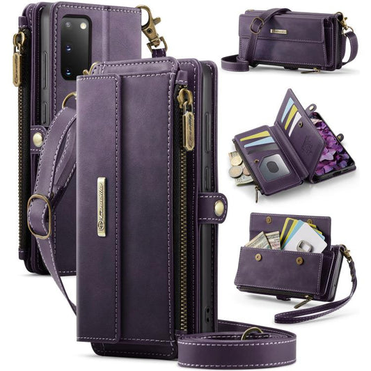 For Samsung Galaxy S20 5G CaseMe C39 RFID Blocking Zipper Wallet Leather Phone Case with Crossbody Strap(Purple) - Galaxy Phone Cases by CaseMe | Online Shopping UK | buy2fix