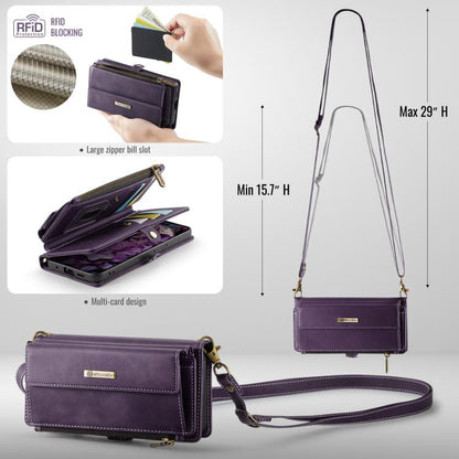 For Samsung Galaxy S20 5G CaseMe C39 RFID Blocking Zipper Wallet Leather Phone Case with Crossbody Strap(Purple) - Galaxy Phone Cases by CaseMe | Online Shopping UK | buy2fix