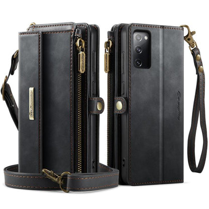 For Samsung Galaxy S20 FE 5G CaseMe C39 RFID Blocking Zipper Wallet Leather Phone Case with Crossbody Strap(Black) - Galaxy Phone Cases by CaseMe | Online Shopping UK | buy2fix