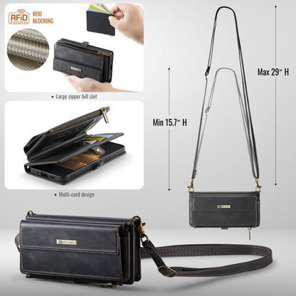 For Samsung Galaxy S20 FE 5G CaseMe C39 RFID Blocking Zipper Wallet Leather Phone Case with Crossbody Strap(Black) - Galaxy Phone Cases by CaseMe | Online Shopping UK | buy2fix