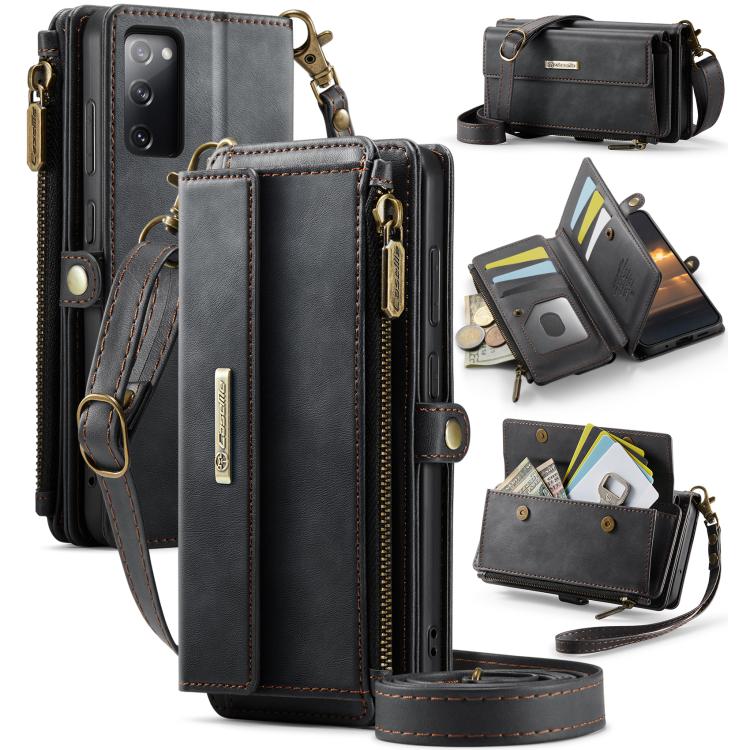 For Samsung Galaxy S20 FE 5G CaseMe C39 RFID Blocking Zipper Wallet Leather Phone Case with Crossbody Strap(Black) - Galaxy Phone Cases by CaseMe | Online Shopping UK | buy2fix