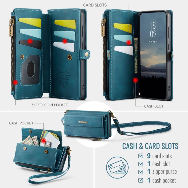 For Samsung Galaxy S20 FE 5G CaseMe C39 RFID Blocking Zipper Wallet Leather Phone Case with Crossbody Strap(Green) - Galaxy Phone Cases by CaseMe | Online Shopping UK | buy2fix