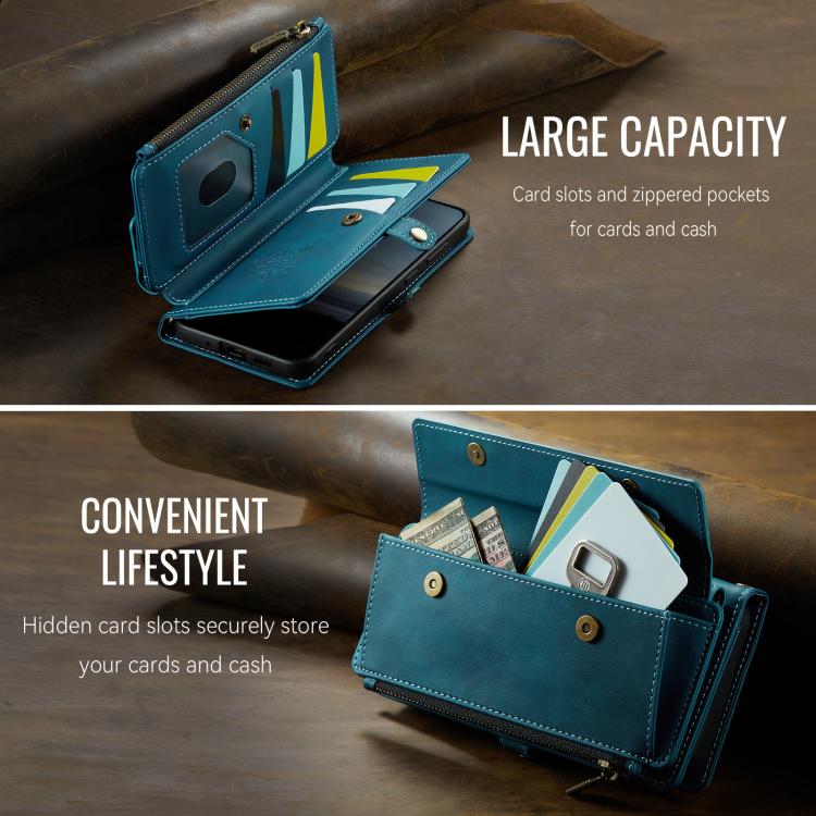 For Samsung Galaxy S20 FE 5G CaseMe C39 RFID Blocking Zipper Wallet Leather Phone Case with Crossbody Strap(Green) - Galaxy Phone Cases by CaseMe | Online Shopping UK | buy2fix